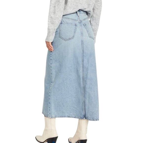 Old Navy Denim Jean Midi Skirt Size 6 Blue Light Wash Front Slit High Rise NWT - Picture 6 of 15